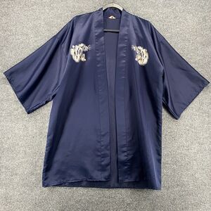 Vintage Jola Kimono Large Blue Tiger Eagle Open Front Made in Japan House Robe